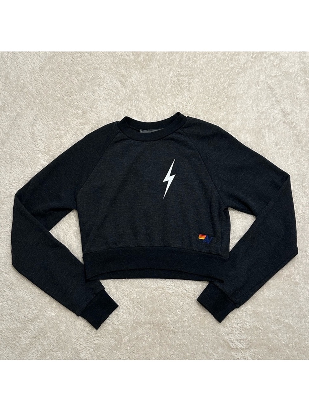 Aviator Nation Black Cropped Lightning Sweatshirt